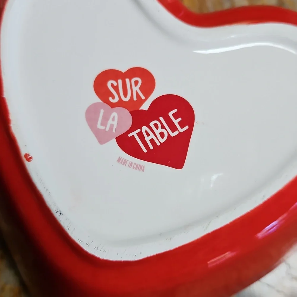SUR LA TABLE Heart-Shaped Red and White Ceramic Valentines Bowl